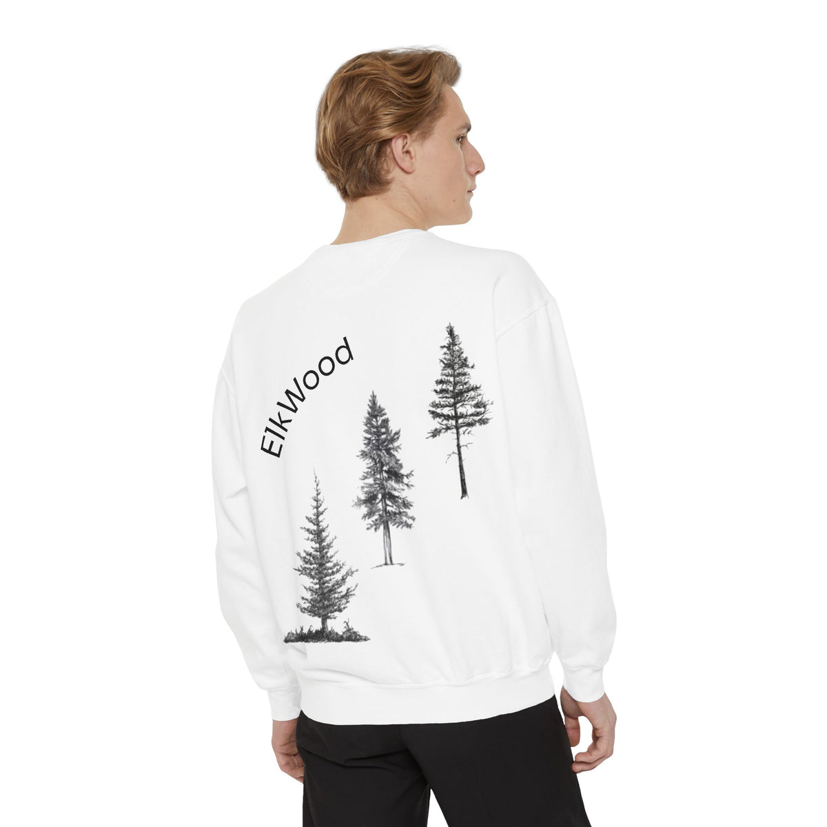 ElkWood Pine Trees Sweatshirt — Nature Graphic Garment-Dyed Crewneck