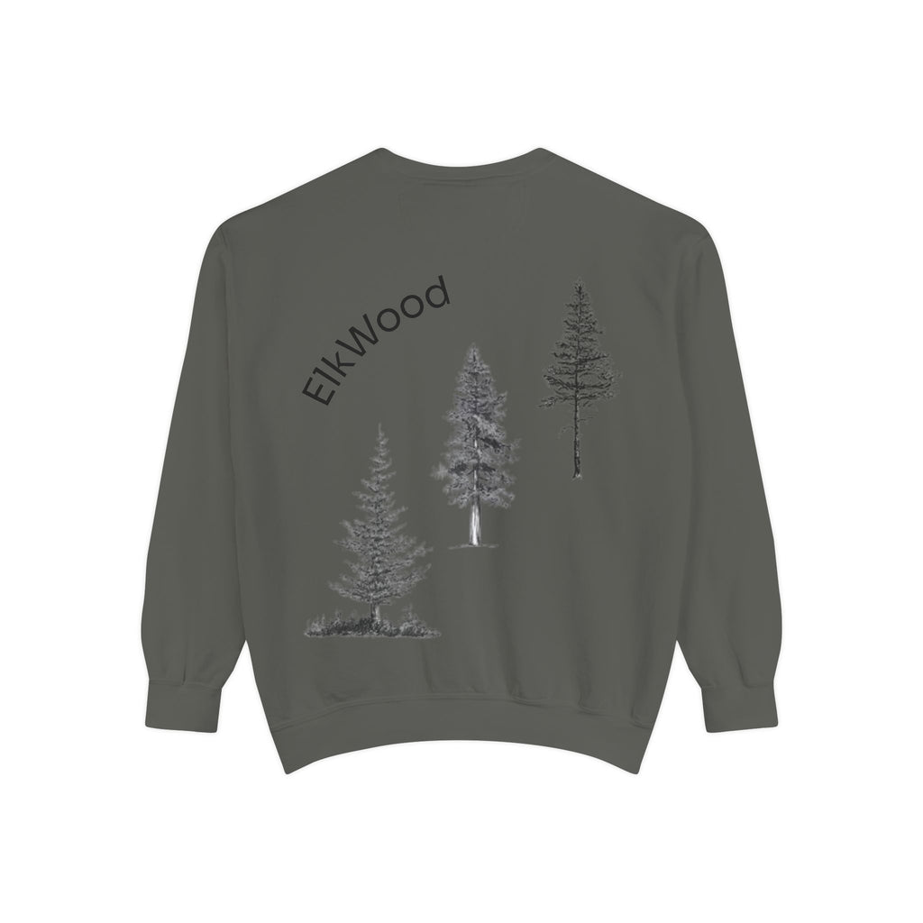 ElkWood Pine Trees Sweatshirt — Nature Graphic Garment-Dyed Crewneck