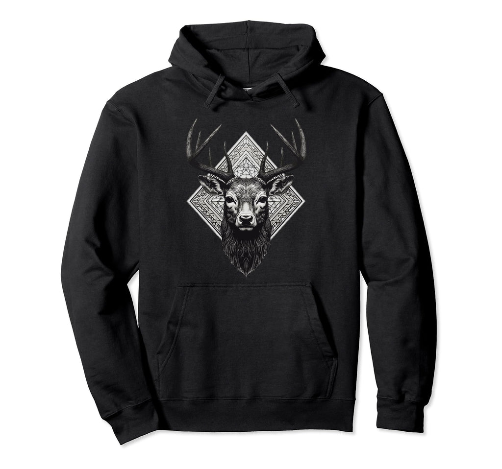 Boho Deer Head Monochromatic Stag Antlers Hoodie - Graphic Print Men Women