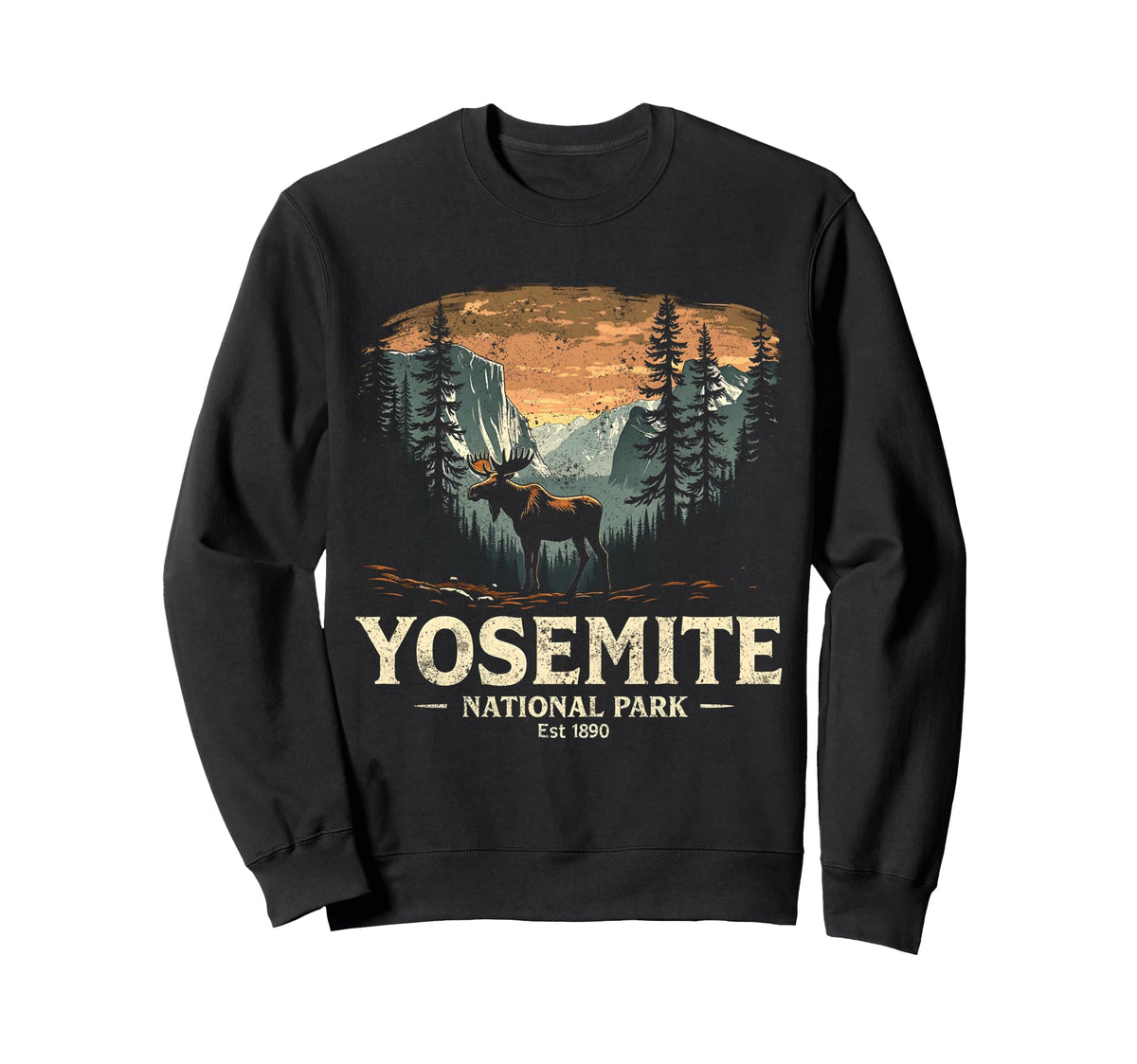 Yosemite Elk Road Trip National Sweatshirt - Fun Novelty Design Unisex
