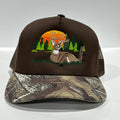 Deer Scenery Dark khaki CAMO Camouflage Brim Mesh Trucker SnapBack Hat Deer Hunting Cap Custom Embroidered