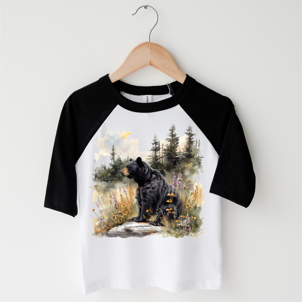 Retro Grizzly Bear Watercolor Nature Scene Shirt - Kids Tee
